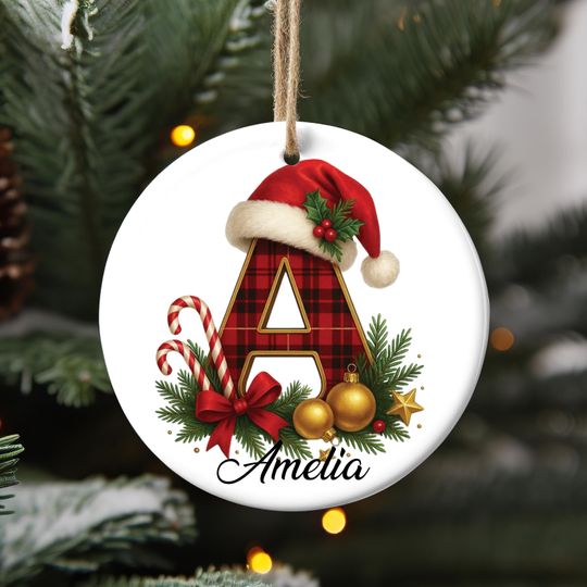 Discover Family Christmas Ornament, Personalized 2025, Custom Initial Xmas Ornament, Christmas Decoration Gift, Monogram Alphabet Ornament- Alex