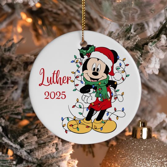 Discover Personalized Mickey Mouse Christmas Ornament, Mickey Ornament Gift, Disney Christmas Lights Decoration Gifts, Custom Name Ornament- Angelina