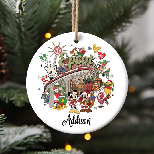 Discover Disney Epcot Christmas Ornament, Disney World Epcot Center 2025 Ornament, Mickey and Friends Joy to the World, Disney Xmas Ornament-Angelina