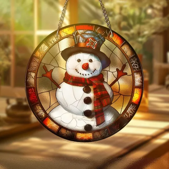 Discover Snowman Stained Glass Suncatcher Christmas Winter Window Decor