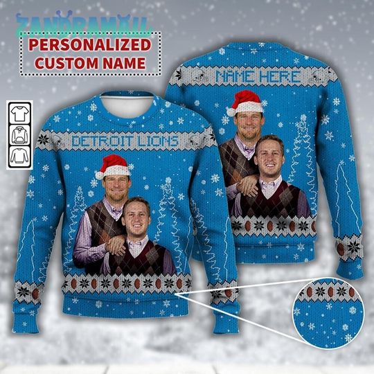 Discover Jared Goff Dan Campbell Detroit Football Ugly Christmas Sweater, The Bros Funny Christmas Hoodie, Football Christmas