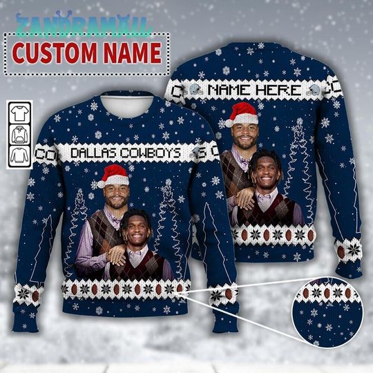 Custom Dak Prescott CeeDee Lamb Dallas Football Ugly Christmas Sweater, Dallas Bros Funny Christmas, Football Christmas Gifts Shirt
