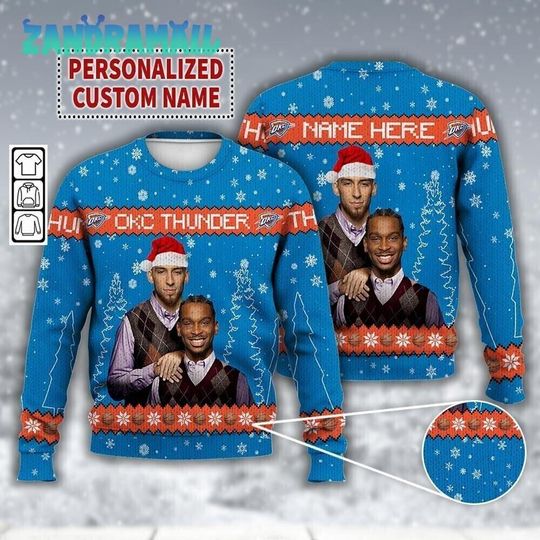 Discover Custom Shai Gilgeous Chet Holmgren OKC Thunder Basketball Ugly Christmas Sweater, Thunder Bros, Basketball Christmas Gifts Shirt