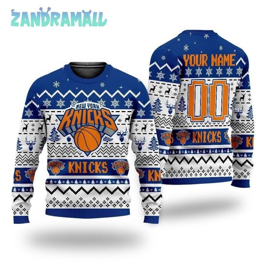 Discover Personalized New York Knicks Basketball Ugly Sweater Christmas, Basketball Unisex Shirt Gift For Knicks Fan