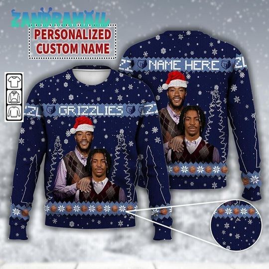 Custom Ja Morant Derrick Rose Memphis Basketball Ugly Christmas Sweater, Grizzlies Bros Funny, Basketball Christmas Gifts Shirt
