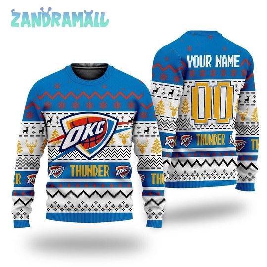 Discover Personalized Oklahoma City Basketball Ugly Sweater Christmas, Basketball Unisex Shirt Gift For Thunder Fan