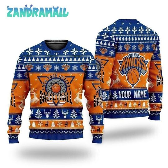 Discover Personalized New York Knicks Basketball Ugly Sweater Christmas, Custom Basketball Unisex Shirt Gift For Knicks Fan