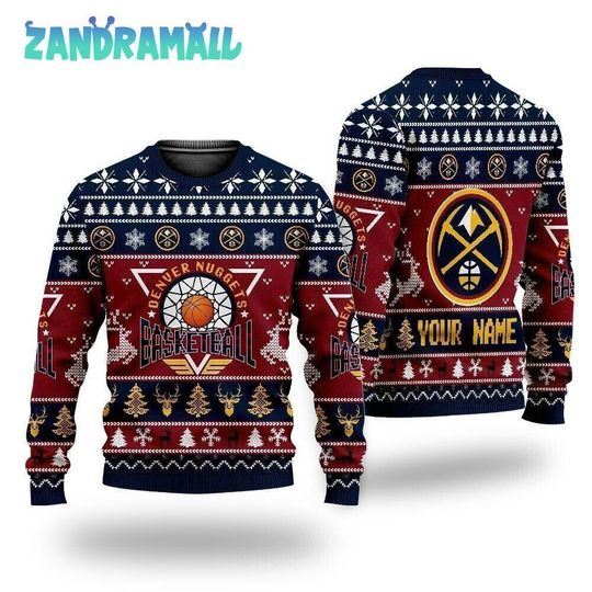 Personalized Denver Nuggets Basketball Ugly Sweater Christmas, Custom Basketball Unisex Shirt Gift For Nuggets Fan