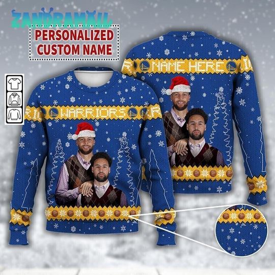 Custom Stephen Curry Klay Thompson Golden State Basketball Ugly Christmas Sweater, Warriors Bros, Basketball Christmas Shirt