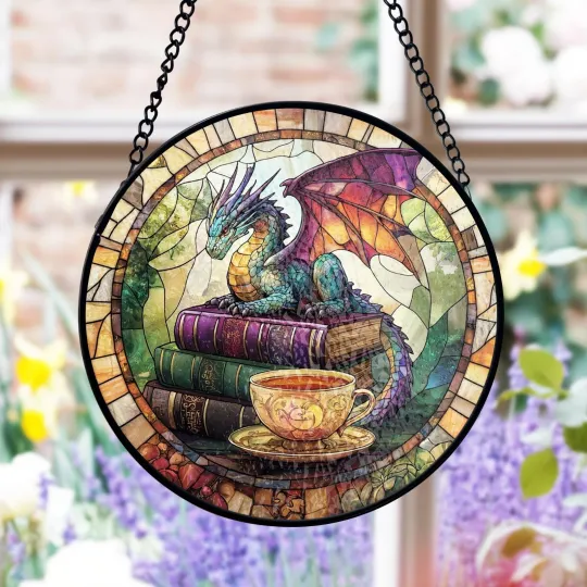 Discover Dragon Stained Glass Suncatcher, Fantasy Book Lover Decor, Gift for Readers