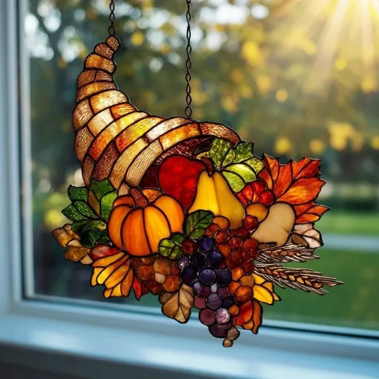 Thanksgiving Cornucopia Acrylic Window Suncatcher Autumn Decor
