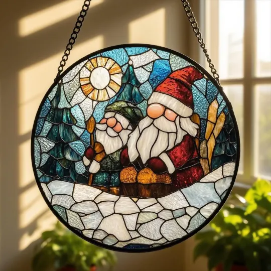 Discover Santa & Elf Stained Glass Christmas Window Ornament