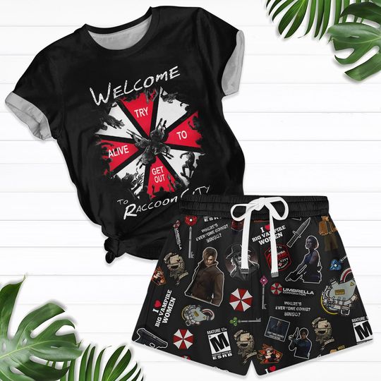 Retro Visit Raccoon City T-Shirt And Shorts, Resident Evil Pajamas Set, Welcome To Raccoon City Shirt, Leon Kennedy Shirt, Raccoon City Tee