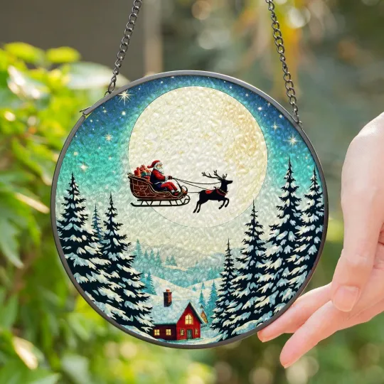 Discover Santa Sleigh Suncatcher - Stained Glass Effect Christmas Window Decor