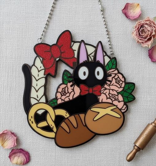 Jiji Bakery Resin Suncatcher Kiki's Delivery Service Faux Stained Glass Ornament