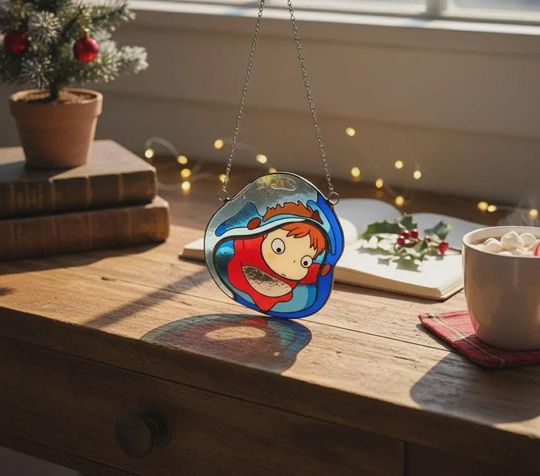 Ponyo Inspired Christmas Resin Suncatcher Ocean Anime Faux Stained Glass Window Hanging