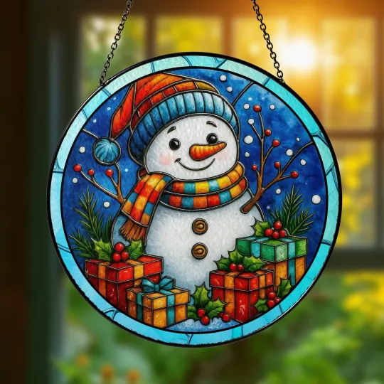 Discover Snowman Stained Glass Suncatcher Christmas Window Hanging Ornament