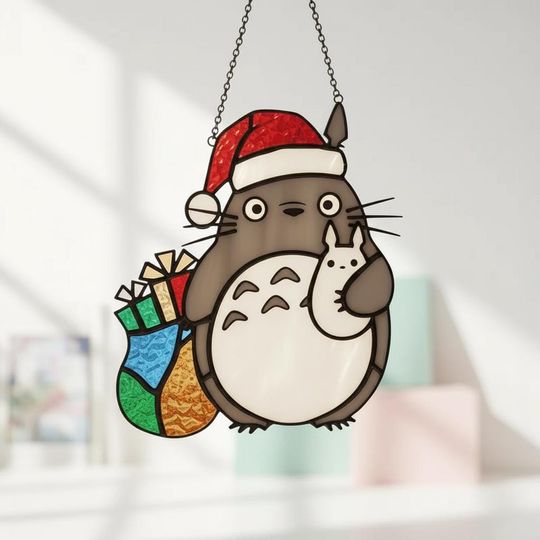 Totoro Christmas Resin Suncatcher, Studio Ghibli Holiday Window Decor