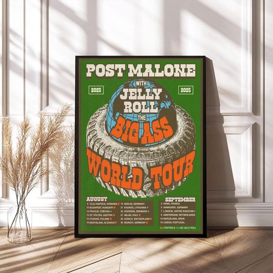 Post Malone & Jelly Roll Big Ass Stadium 2025 Tour Poster - Concert Wall Art