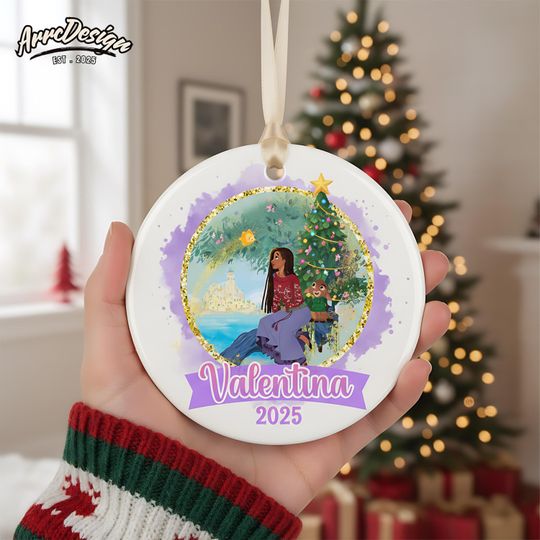 Discover Princess Asha Wish Ornament: Personalized Purple Disney Ceramic Keepsake