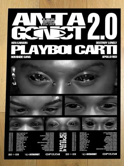 Discover Playboi Carti Fall 2025 Tour Poster Antagonist Tour 2.0 Premium Matte Vertical