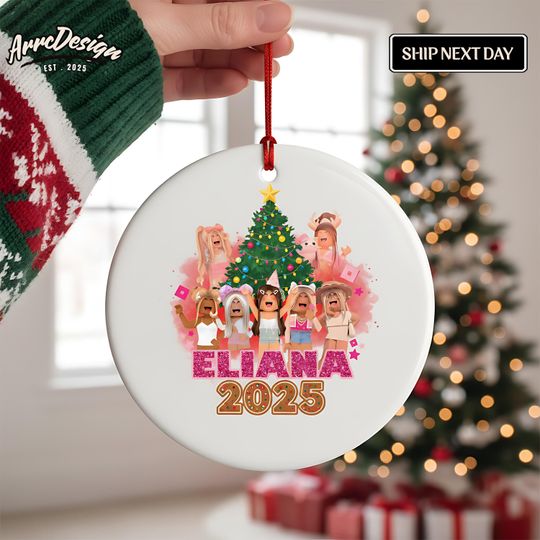 Discover Personalized Pink Glitter Game Ceramic Ornament: Custom Christmas Gift