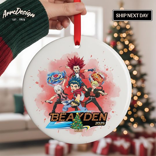 Discover Personalized Beyblade Christmas Ceramic Ornament: Custom Name & Year Holiday Decoration