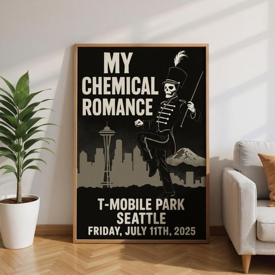 My Chemical Romance Seattle Poster Hand-Drawn 2025 Tour Vertical Poster