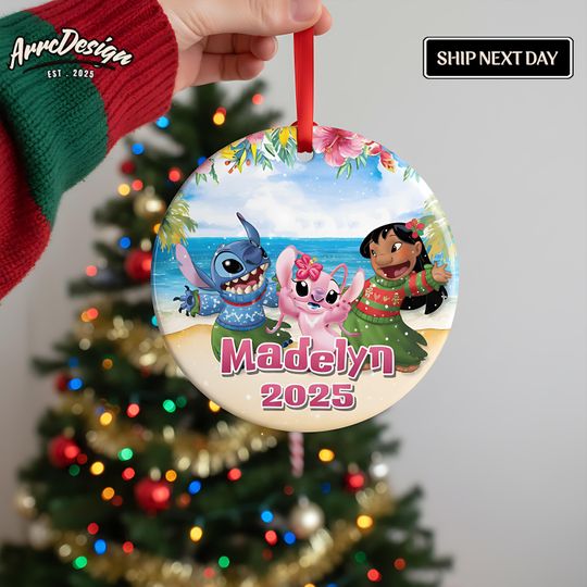 Personalized Lilo & Stitch Ornament: Custom Ceramic Holiday Decoration