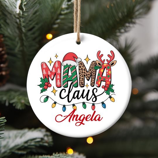Discover Christmas Mama Claus Ornament, Personalized Mom Christmas Decor, Custom Family 2025 Ornament, Christmas Gift for Mom, Our First Christmas