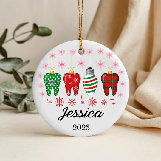 Discover Funny Christmas Teeth Ornament, Dentist Holiday Decor, Dental Squad 2025 Ornament, Christmas Ornament, Cute Tooth Christmas Keepsake- Ananda