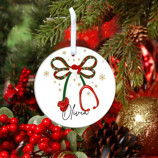 Discover Custom Stethoscope Doctor Christmas Ornament, 2025 Personalized Medical Gift, With Name Nurse Ornament, Stethoscope Nurse Ornament- Brittany