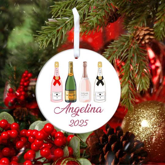 Discover Custom Christmas Champagne Ornament, Happy New Year Cheers Ornament, Champagne Lovers Gift, Champagne Bottles Decor, Yes Way Rose Ornament