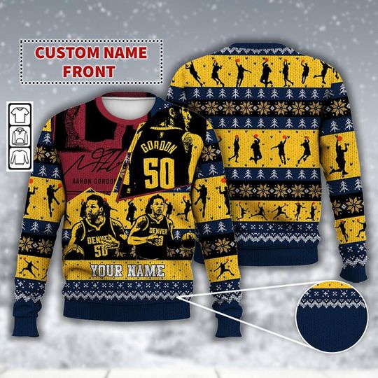 Discover Custom Name Aaron Gordon Denver Basketball Ugly Christmas 3D Sweater, Bootleg Sport Vintage Christmas Gift Father Family