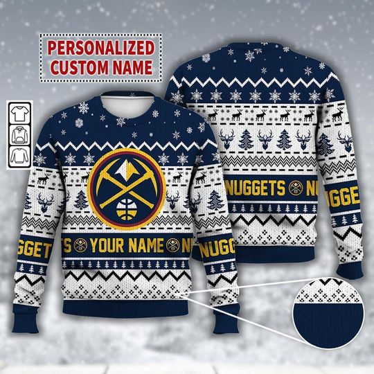 Custom Denver Basketball Ugly Christmas Sweater, Nuggets Christmas Hoodie, Denver Fan Gifts Shirt, Basketball Christmas