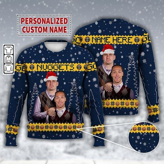 Custom Nikola Joki Aaron Gordon Denver Basketball Ugly Christmas Sweater, Nuggets Bros Funny, Basketball Christmas Gifts Shirt