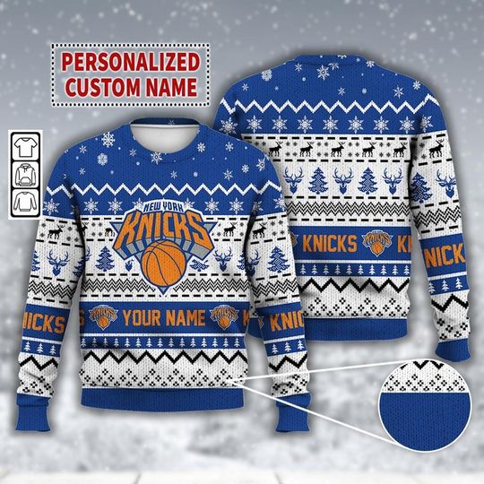 Discover Custom New York Basketball Ugly Christmas Sweater, Knicks Christmas Hoodie, Knicks Fan Gifts Shirt, Basketball Christmas