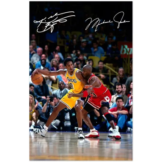 Discover Kobe Bryant vs Michael Jordan Lakers Bulls Basketball Legends Poster