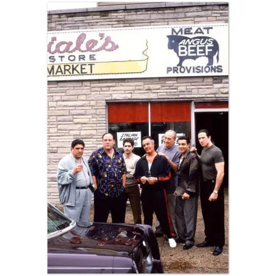 The Sopranos Cast Outside Satriales Market Vertical Poster