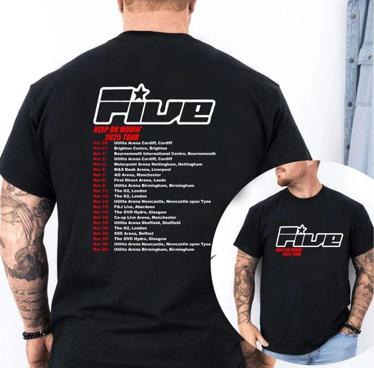 Discover Five Boyband Concert T-Shirt - Keep on Movin 2025 Tour Double Sided T-Shirt