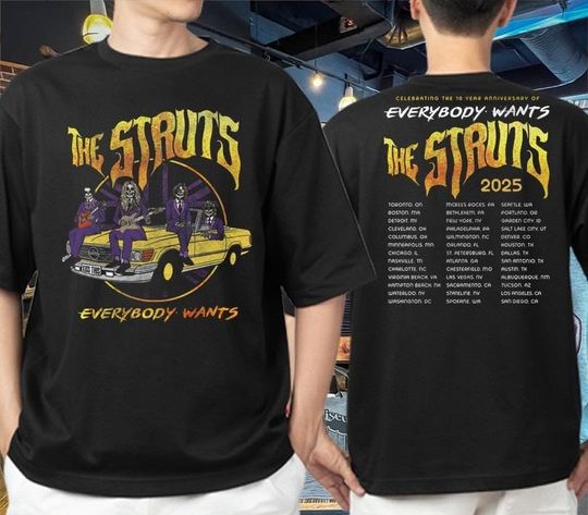 The Struts Everybody Wants Tour 2025 10th Anniversary Skeletons Double Sided T-Shirt
