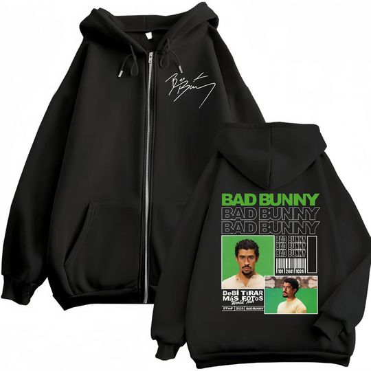 Bad Bunny Album Poster Zipper Hoodie DeBÍ TiRAR MáS FOToS World Tour 2025 Unisex Zip Up Hoodie