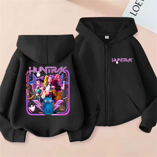 Kpop Demon Hunters Double Sided Zip Hoodie Rumi Mira Zoey Oversized Streetwear Men Women