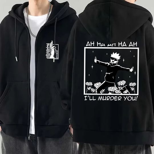 Anime Satoru Gojo Zippered Hoodie Unisex Streetwear Autumn Casual Sweatshirt