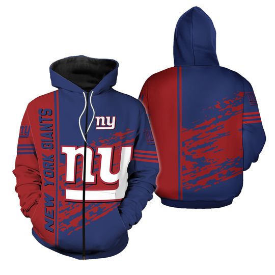 New York Giants Men's Hooded Full Zip Hoodie Sweatshirts Casual Jacket Coat Tops