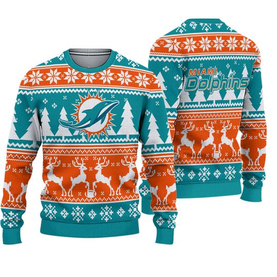 Christmas Dolphins Reindeer Football Ugly Sweater, Christmas Gift