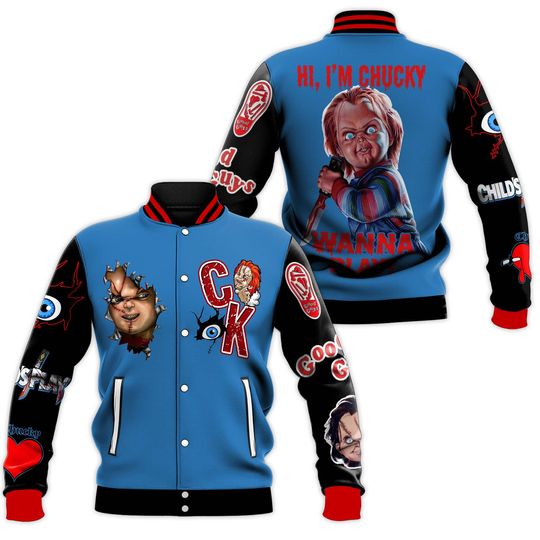 Chucky Doll Baseball Jacket, Horror Movie Jacket, Childs Play Movie Streetwear