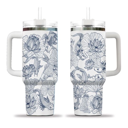 Koi Fish 40oz Engraved Tumbler 40oz Tumbler with Handle