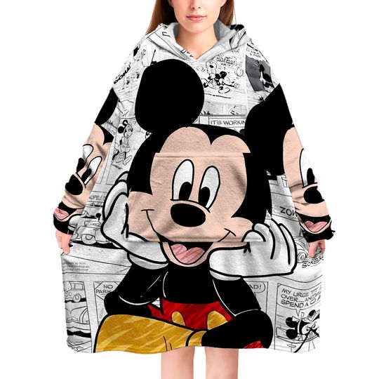 Mickey Mouse Cartoon Wearable Blanket Hoodie for Women Men
