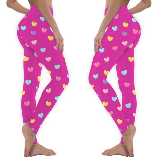 Kids Valentine's Day Pink Heart Leggings for Girls - Matching Mommy and Me Pants